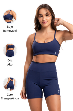 Conjunto Feminino Fitness Básico Shorts e Top - Imensidão Azul