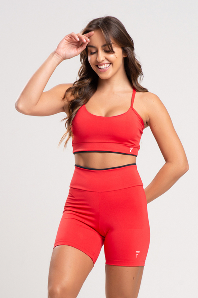 Conjunto Feminino Fitness Básico Shorts e Top - Vermelho Carmesin